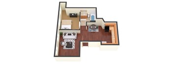 a floor plan of a house with a bedroom and a living room