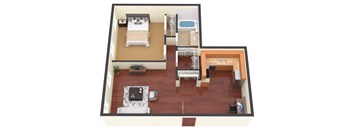 a floor plan of a bedroom with a bed and a bathroom