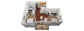 a 3d floor plan of a house with a bedroom and living room