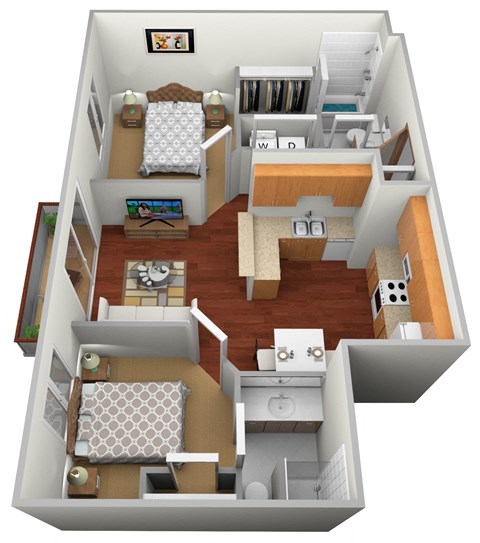 a 3d drawing of a floor plan of a house
