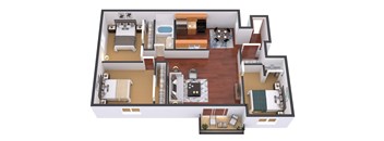 3 Bed 1 Bath Floor Plan View at Covington Place Apartments, St Cloud, 56301