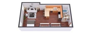 a floor plan of a small apartment with a kitchen and living room
