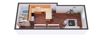 a floor plan of a small apartment with a living room and dining room