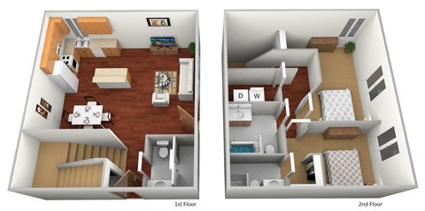 2 Bed 2.5 Bath Floor Plan at Falcon Heights Townhomes, Minnesota, 55904