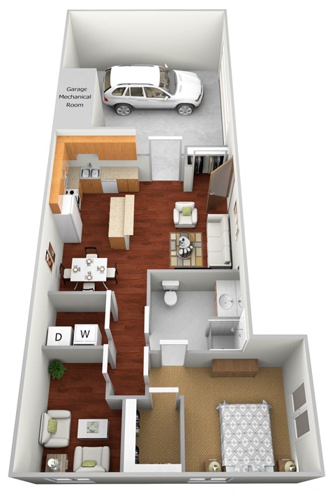 1 Bed 1 Bath Floor Plan at Falcon Heights Townhomes, Rochester, MN 55904