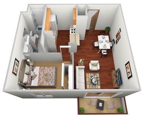 1 Bed 1 Bath Floor Plan at Hillcrest Apartments, St Cloud