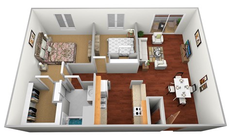 2 Bed 1 Bath Floor Plan at Hillcrest Apartments, MN, 56301