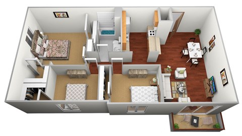 3 Bed 1 Bath Floor Plan at Hillcrest Apartments, St Cloud, 56301