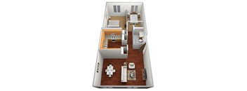 2 Bed 1 Bath Floor Plan at Jacobs Square Apartments, St. Cloud, 56303