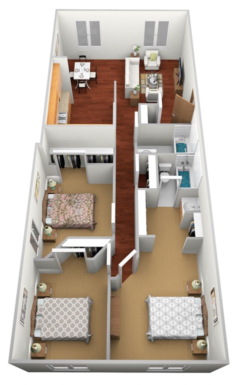 2 Bed 2 Bath Floor Plan at Jacobs Square Apartments, MN, 56303