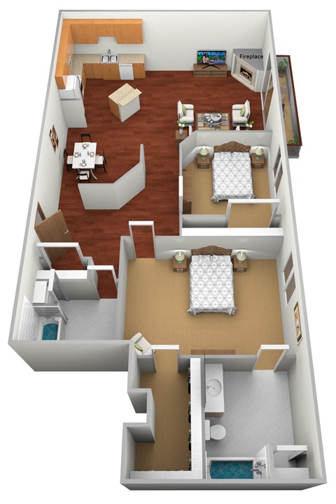 2 Bed 2 Bath Floor Plan at Meadows Edge Apartments - Detroit Lakes, MN, 56501