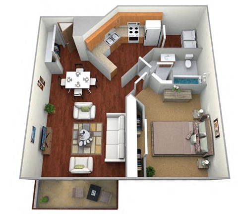 1 Bed 1 Bath Floor Plan at Bluemont Village Apartments, Fargo, 58104