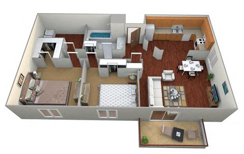 2 Bed 1 Bath Floor Plan at Bluemont Village Apartments, Fargo, North Dakota