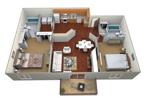 2 Bed 2 Bath Floor Plan at Bluemont Village Apartments, Fargo