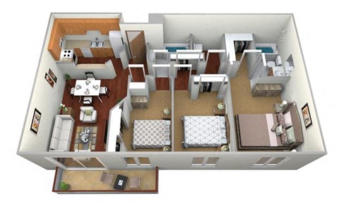 3 Bed 2 Bath Floor Plan at Bluemont Village Apartments, North Dakota