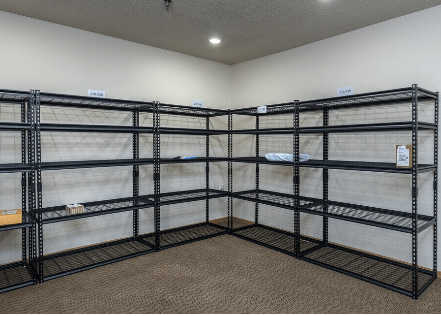 Empty shelving unit in a room.
