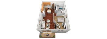 a 3d drawing of a layout of a bedroom and living room