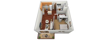 a 3d drawing of a floor plan with a bedroom and living room