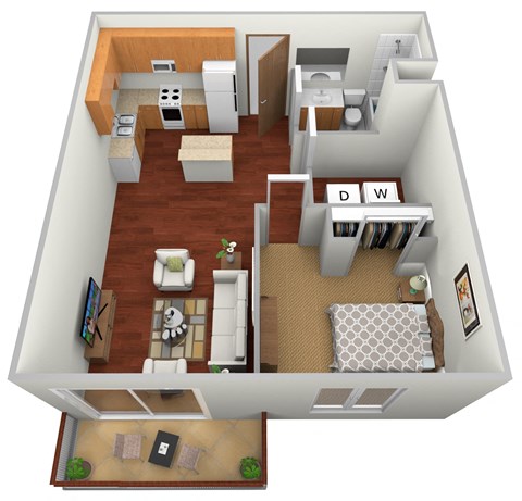 a 3d drawing of a floor plan with a bedroom and living room