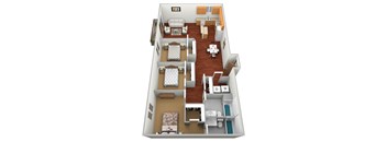 a 3d drawing of a floor plan with a bedroom and living room