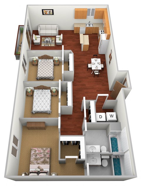 a 3d drawing of a floor plan with a bedroom and living room