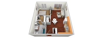 a 3d drawing of the 1128 sq ft floor plan