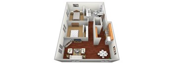 a 3d floor plan of a house with a bedroom and living room