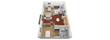 a 3d design of a floor plan with a bedroom and a living room