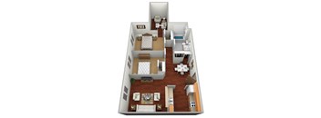 a 3d drawing of a floor plan with a bedroom and living room