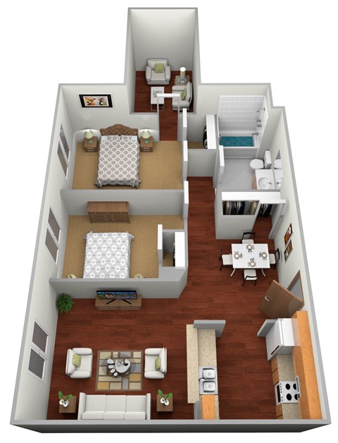 2 Bed 1 Bath Floor Plan at Timber Ridge Apartments, Minnesota, 56601