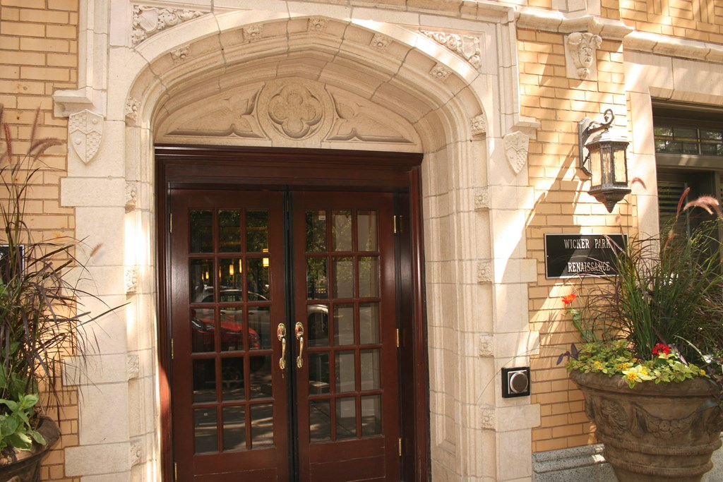 the front door of the building