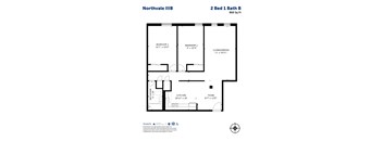 A floor plan for a 2 Bed 1 Bath apartment at Northvale IIIB.