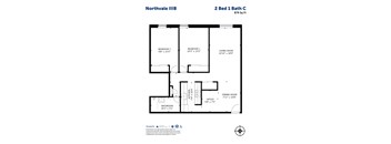 A floor plan for a 2 Bed 1 Bath condo sits in a Northvale location.