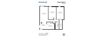 A floor plan for the Northvale IIIB apartment, which is a 2 Bed 1 Bath apartment and is 956 square feet.