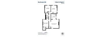 Floor plan for a 3 bedroom, 1.5 bathroom apartment at Northvale IIIB.