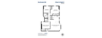 A floor plan for the Northvale IIIB apartment, which is a 3 Bed 1.5 Bath apartment sized at 879 Sq Ft.