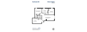 A floor plan for the Northvale IIIB apartment, which includes a 3 Bed 1.5 Bath layout.