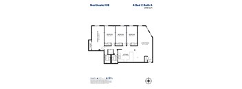 A floor plan for the Northvale IIIB apartment, which is 4 Bed 2 Bath and 1326 Sq Ft.
