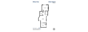 A floor plan for a 2 Bed 1 Bath apartment.