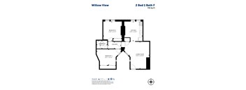 A floor plan for a 2 Bed 1 Bath F apartment.