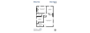 A floor plan for a 3 Bed 1 Bath apartment at Willow View.