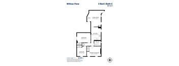 A floor plan for a 3 Bed 1 Bath condo.