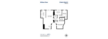 A floor plan for a 3 Bed 1 Bath E property by Willow View.