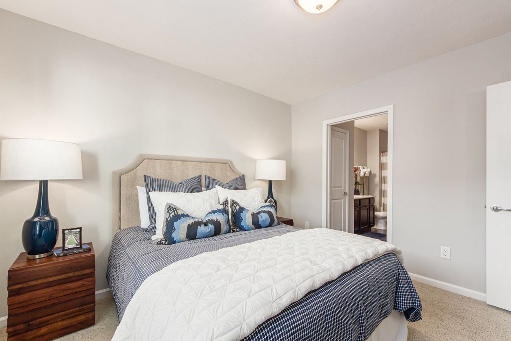 a bedroom with a large bed and a closet