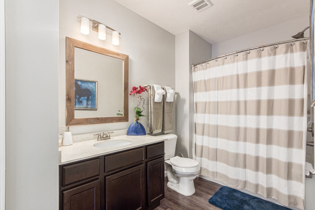 a bathroom with a shower and a sink and a toilet