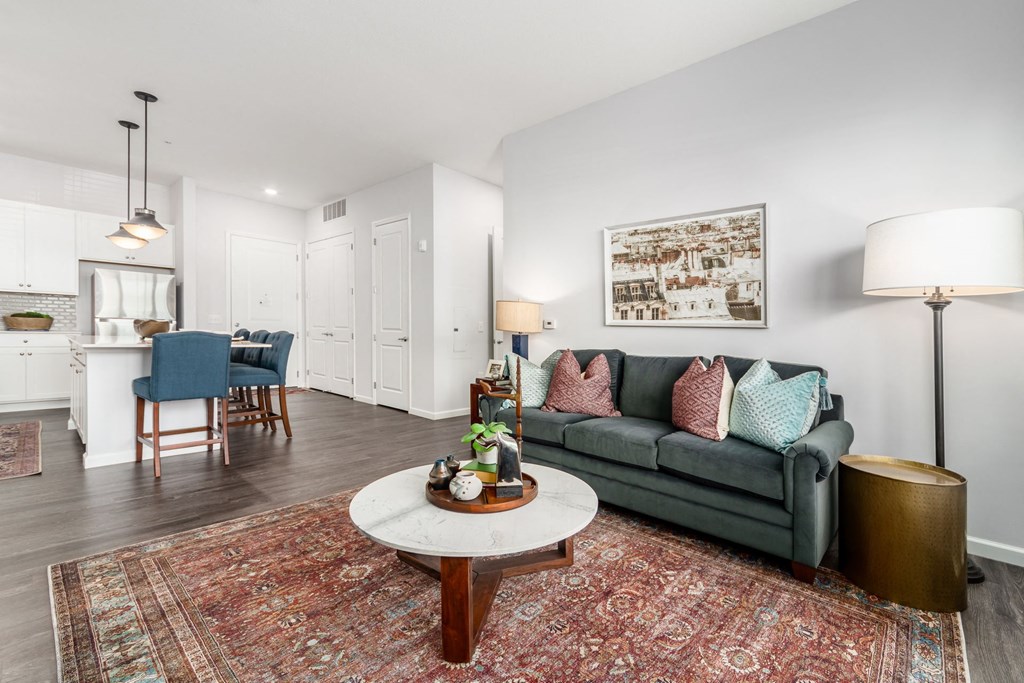 a living room with a couch and a coffee table