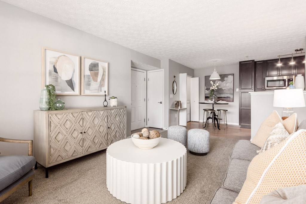 a living room with a couch and a table