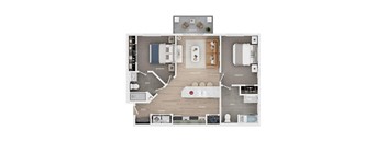 A floor plan of a house with labeled rooms such as bedroom, living room, and kitchen.