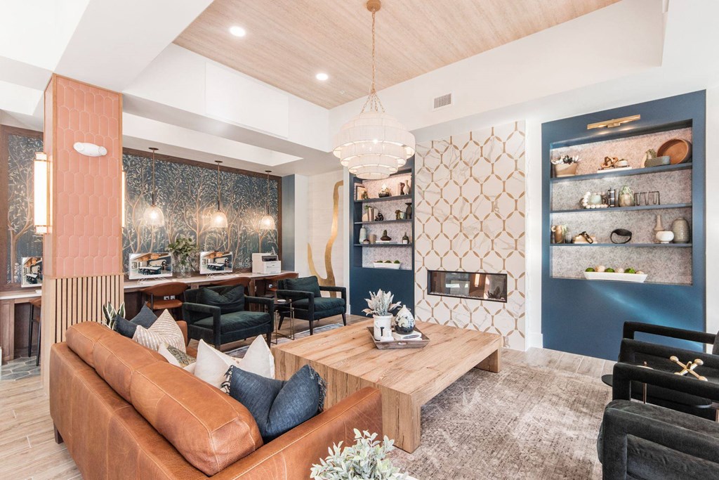 a living room with a couch and a coffee table