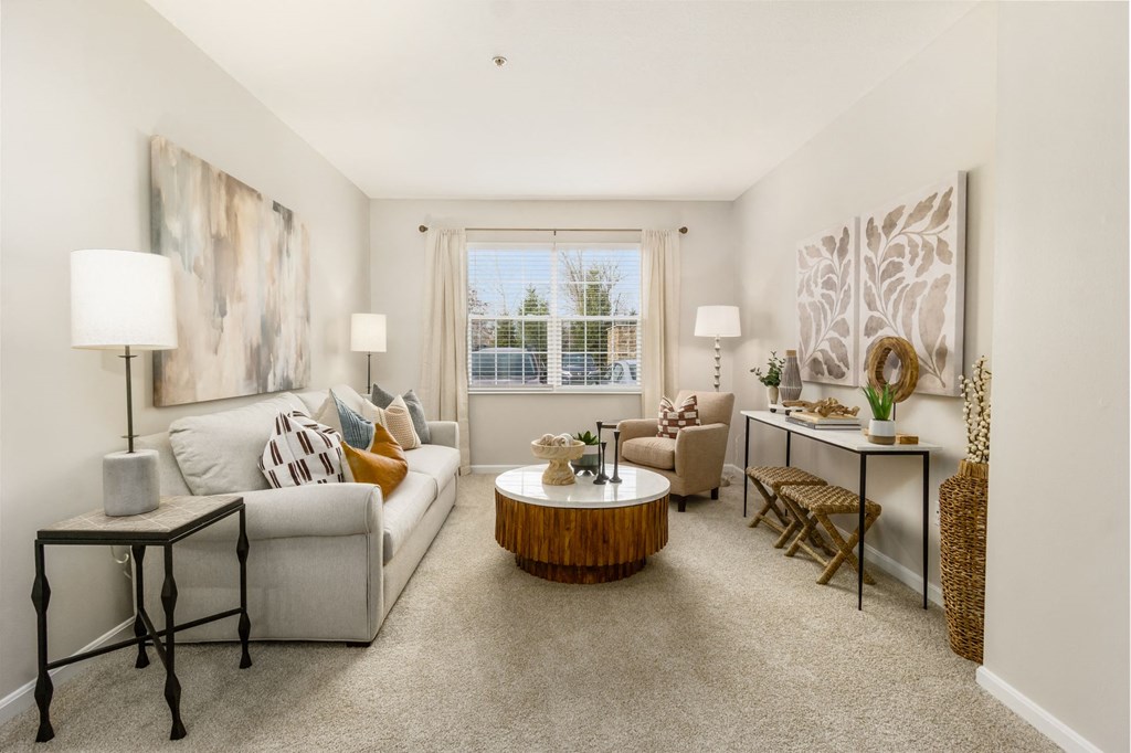 a living room with a couch and a coffee table